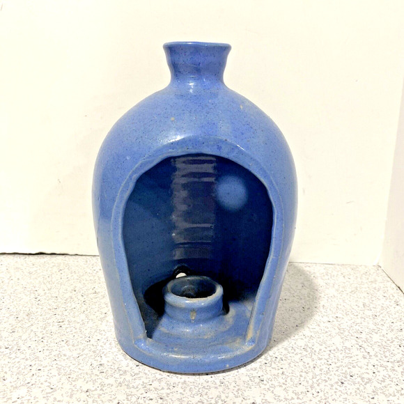 Studio Pottery Candle Holder Wall Sconce Primitive Farmhouse Blue Cottage Decor - Picture 9 of 9